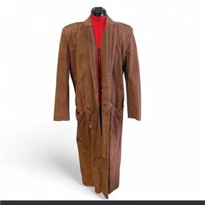 Vintage Brown Leather Womens Trench Coat